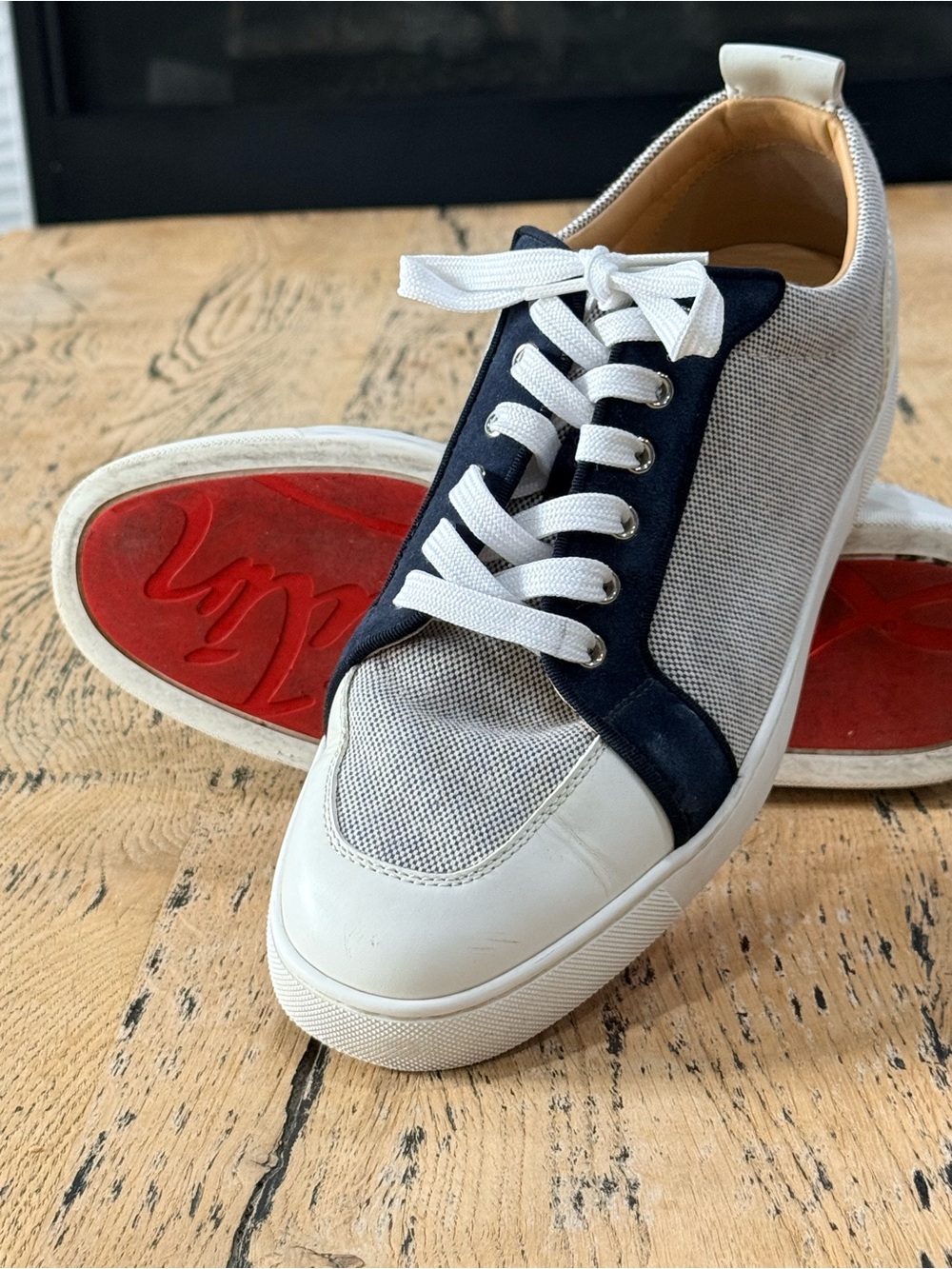 Christian Louboutin White, Navy & Red Low-Top Sneakers